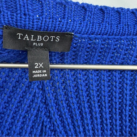 Talbots Cotton Scoop Neck Raglan Sleeve Sweater Cobalt Royal Blue Plus Size 2X - Picture 4 of 5